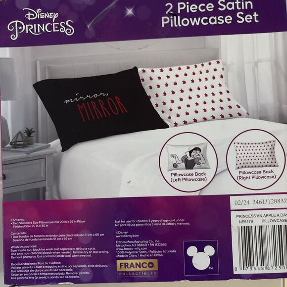 Disney Princess 2 Piece Satin Pillowcase Set Snow White Princess Standard Size - Picture 3 of 5